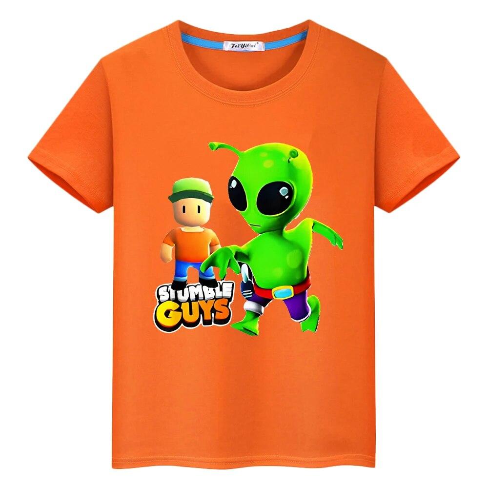 Kids 100% Cotton T-shirt  Stumble Guys Kawaii Short Print  Anime Tees Y2k One Piece Pride Tshirt Casual Tops Boys Girls Clothes