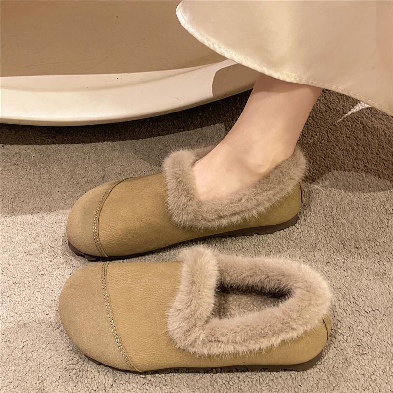 Fashion Aphixta Soft Furry Loafers Flat With Women Shoes Black Casual Round Toe Flats Woman Classic Shoe Autumn Winter Loafers