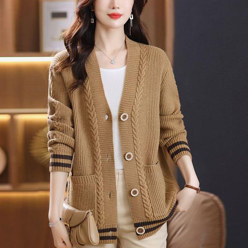 Мама вязаный кардиган свитер пальто осень новый универсальный наряд большой свободный осенне-зимний свитер кардиган