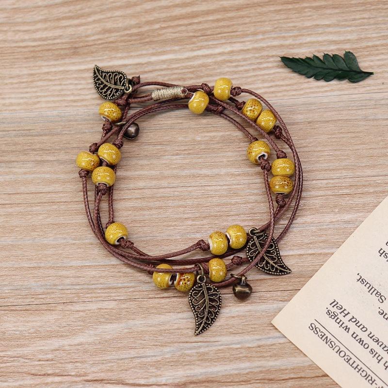 BLINGBAY женский браслет в стиле ретро, ​​керамический браслет в богемном стиле, милый стиль, в форме колокольчика, универсальный браслет с несколькими петлями, ювелирное изделие, подарок