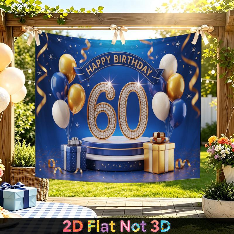 Gold 60th Balloon Birthday Backdrop 1pc - Celebration Decor