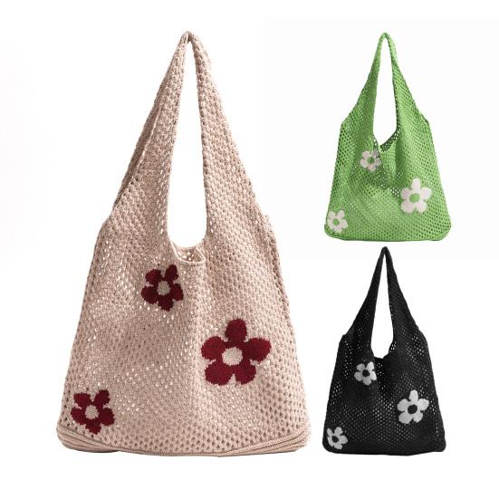 Вязаная пляжная сумка, ажурная тканая сумка через плечо с цветочным узором, сумка-тоут для повседневных выходов, праздников, шопинга на улице