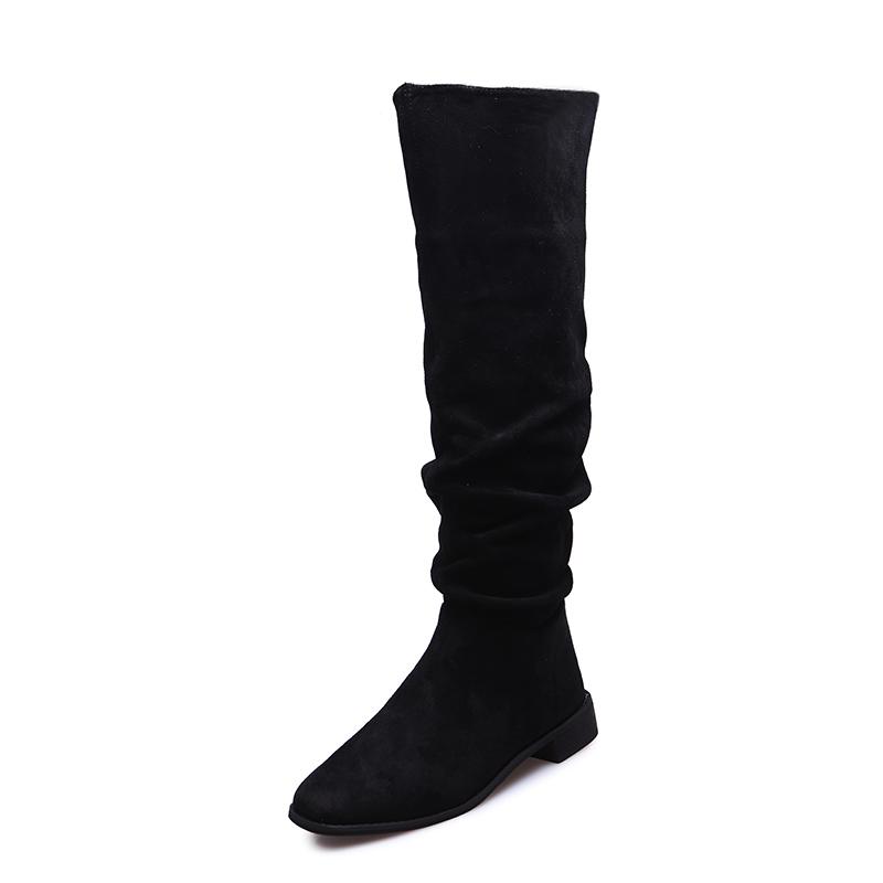 Women's Wrinkle Knee High Boots Autumn New Plus Size Flock Chunky Heel Thigh High Boots for Women Outdoor Casual Ladies Shoes