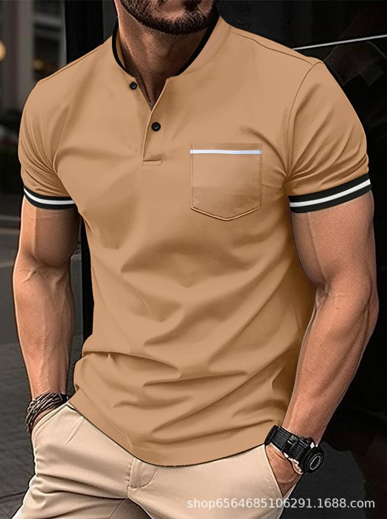 Men's short-sleeve polo shirt with pocket detail, versatile for casual occasions.