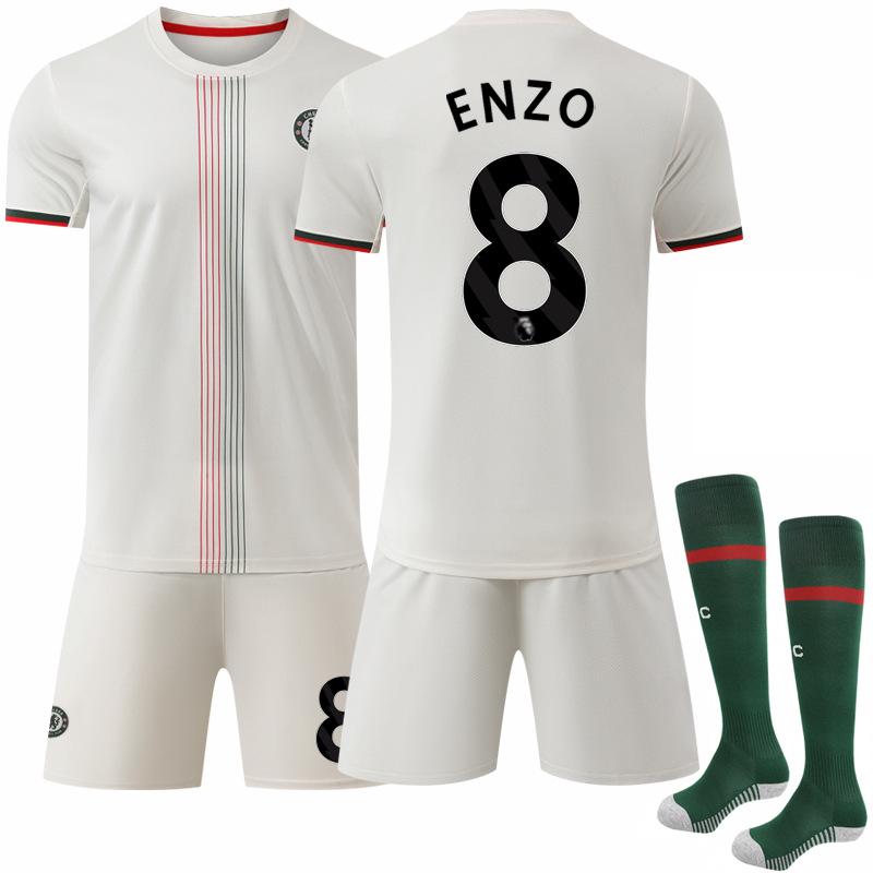 Подростки Дети Взрослые Индивидуальное Имя Футбольные Комплекты 25/26 Челси Выездной #8 Энцо Спортивный Тренировочный Комплект Джерси с Носками