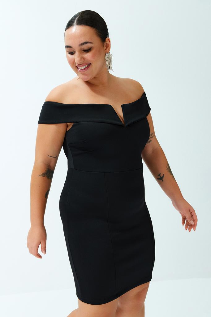 Женское платье больших размеров, черное двухслойное вязаное платье с воротником