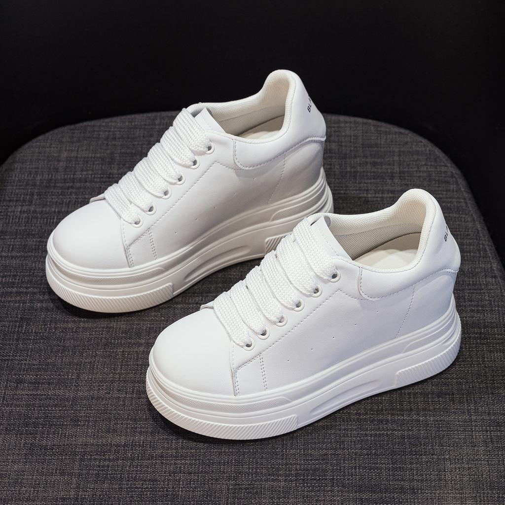Leather Inner Height Increase White Shoes Women's Spring New Versatile Thick-soled Muffin Shoes Lightweight Small Board Shoes