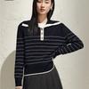 JUZI Annakou Women's Retro Striped Navy Collar Wool Knit Sweater