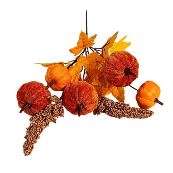 Хэллоуин Искусственные Тыквенные Ветки Искусственный Осенний Тыквенный Букет Поддельные Тыквенные Ветки с Листьями Клена для Осенней Цветочной Композиции Настольное Центральное Украшение