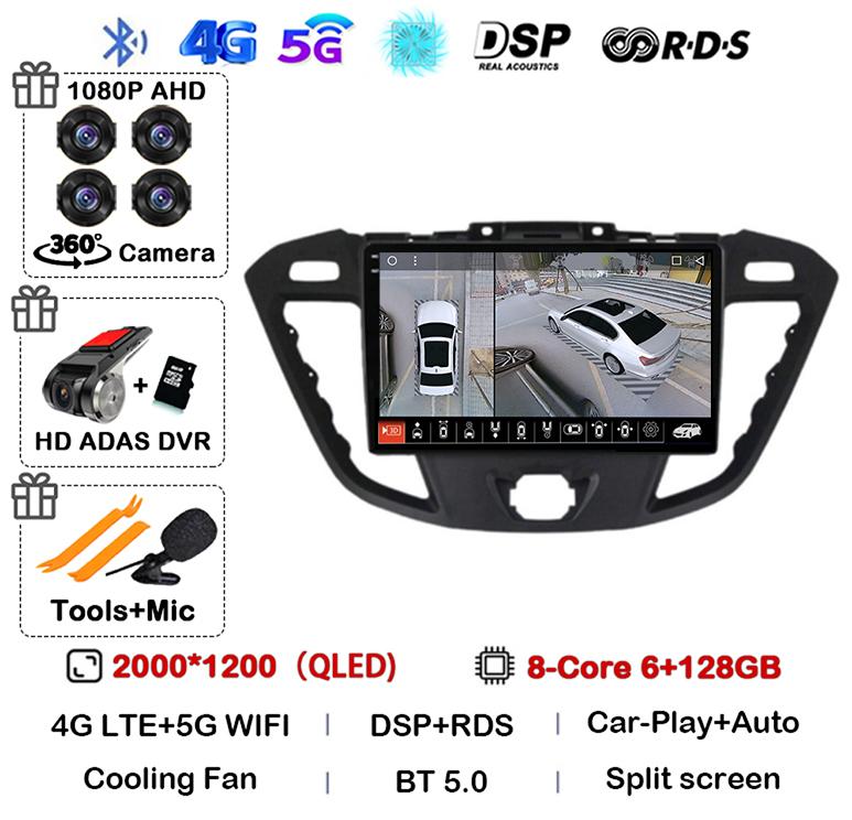 Android 14 Auto Carplay Car Radio For Ford Transit Custom 2013-2018 Multimedia Video Player Navigation GPS 4G+WIFI Stereo Audio