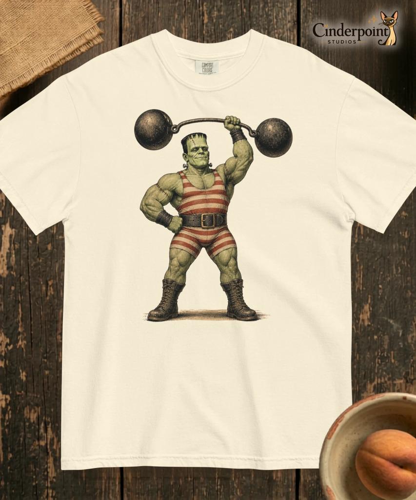 Футболка Frankenstein Strongman Comfort Colors Монстр Антикварная Странность Футболка S-4XL