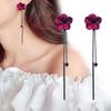Ladies' Retro Red Rose Earrings, Tassel Long Hanging Pendant Earrings, Versatile Jewelry Accessories For Temperament