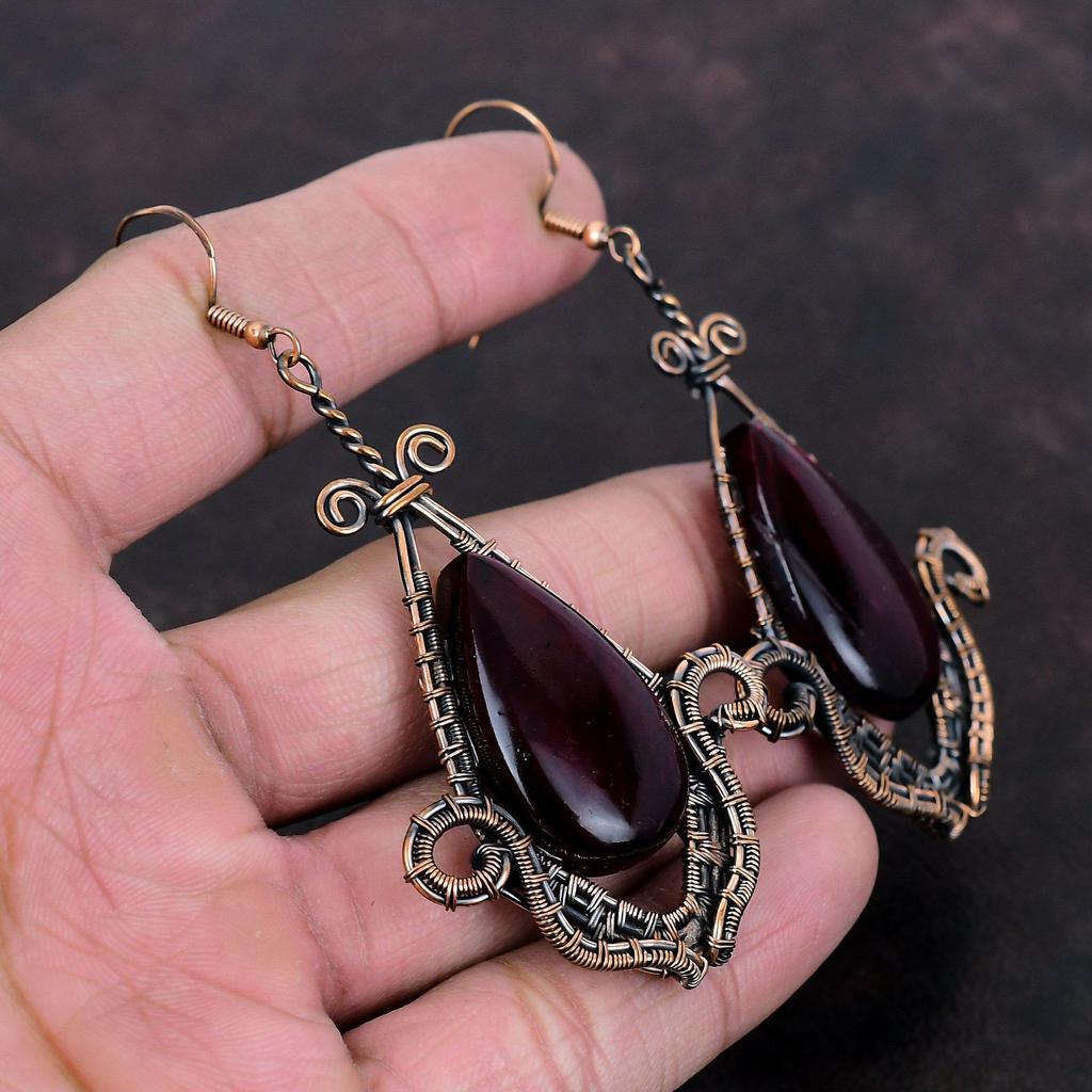 Серьги с красным огнем и лабрадоритом, серьги из медной проволоки, серьги ручной работы, медные ювелирные изделия, серьги с драгоценными камнями, подарок для женщин, совершенно новые серьги