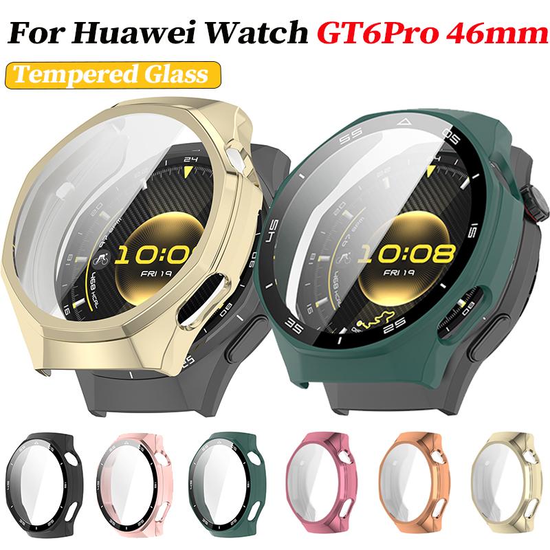 PC Case +Tempered Glass for Huawei Watch GT6 46mm Full Cover Screen Protector Bumper for Watch GT6 46mm Protective Accessores