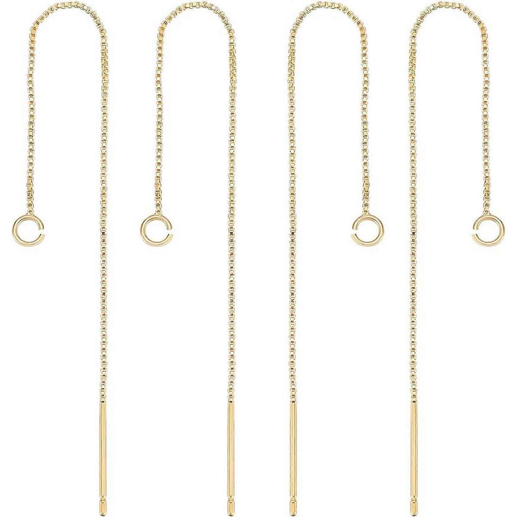 10Pcs 18K Gold Plated Ear Threads Dangle Bar Through Threaded Long Chain Earrings Pierced Dangling Drop Stud Earrings with Loop 3.34inch