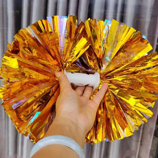 Yousheng Double-headed Metallic Pom Poms Cheerleading Flower Ball with Handle Team Sports Spirit Party Kids Adults Cheer Pompoms