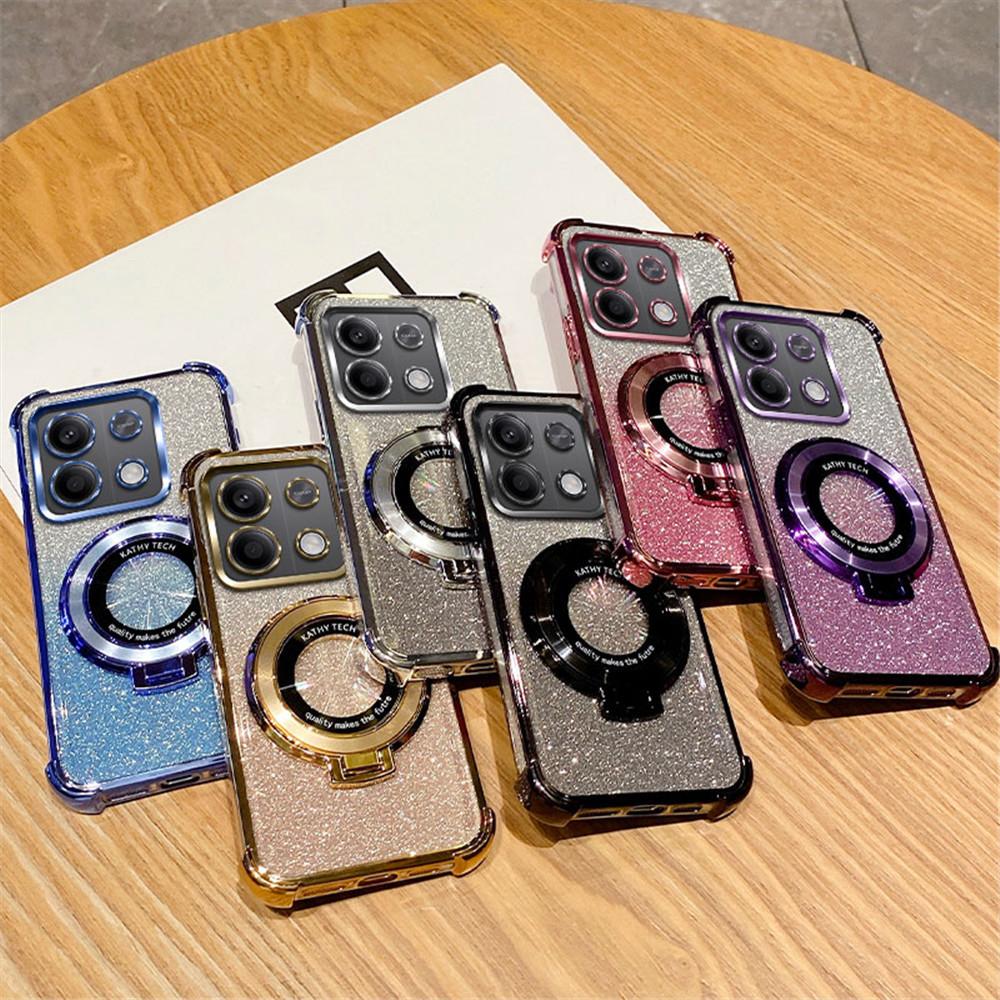 Противоударный чехол для телефона с подставкой для Xiaomi Redmi Note 14 Pro Plus 14C 4G 5G 14T POCO X7 Pro, силиконовая накладка с градиентным блеском