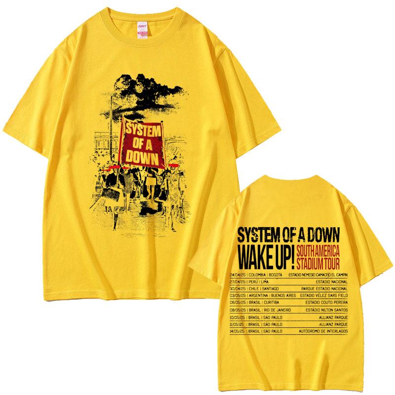 2025 Лето System of A Down Wake Up Tour Футболки Унисекс Женские Винтажные Рок Оверсайз 90-е Альтернативный Металл Мерч Повседневная Футболка