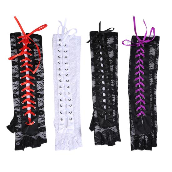 1 пара женских перчаток на Хэллоуин на шнуровке, ажурные кружевные перчатки на половину пальца с тонкой цветочной вышивкой для вечеринок, косплей, перчатки для ролевых игр