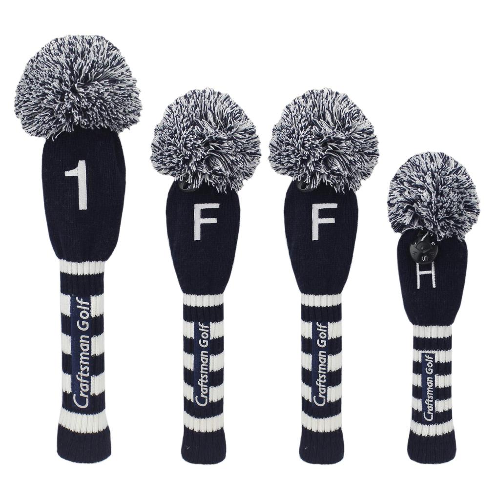 Craftsman Golf Head Cover 4 Piece Set Number Embroidery (1FFH) Club Cover for DriverFairway WoodHybrid Knit Number Tag Blue White