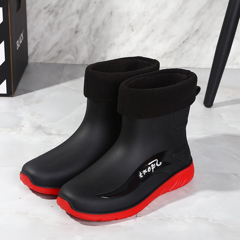 Мужские дождевые туфли нескользящие и водонепроницаемые модные дождевые сапоги флисовые термо резиновые туфли кухня рыбалка средняя голень бахилы