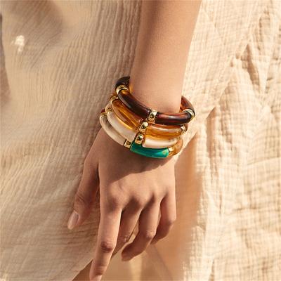 IF YOU 6 шт. массивные акриловые браслеты-манжеты для женщин, эластичный браслет из смолы с бусинами, модная бижутерия для женщин