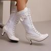 Женские ботинки на высоком каблуке, осенне-зимние новые милые и универсальные женские ботинки в римском стиле на толстом каблуке с кружевом и сращиванием
