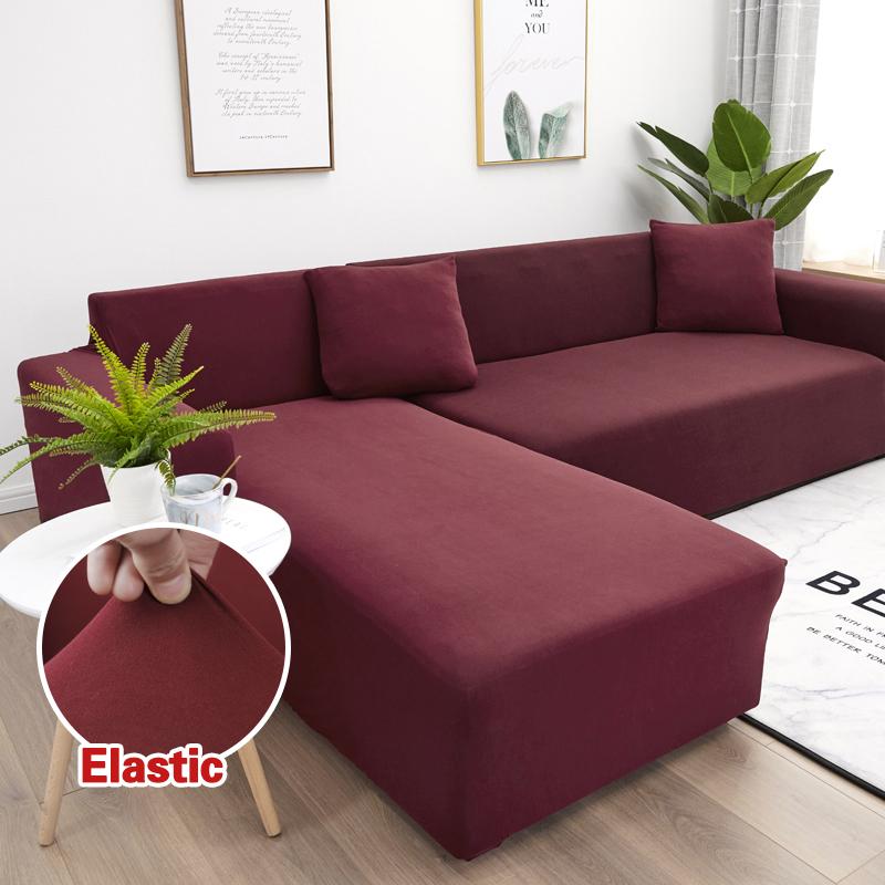 Solid Color Corner Sofa Cover Elastic Thin Fabric Sofa Covers for Living Room Pets L Shape Sofa Need Order 2 Pieces Slipcover