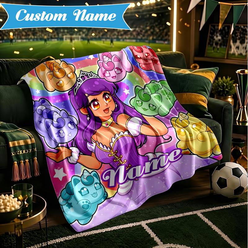 Custom Name Aphmau Candy Adventure Blanket Lightweight Ideal Bedding Blanket Perfect for Travel, Camping, Living Rooms, Sofas, Christmas gift