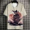 Cat Samurai Pattern T Shirt For Men Trendy Animal 3D Printed Tees Casual Short Sleeve Oversized Street T-Shirts Round Neck Tops