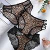 Hollow Low Waist Breathable Lace T-Back T-Shaped Panties Women's Underwear Elastic Leopard Print