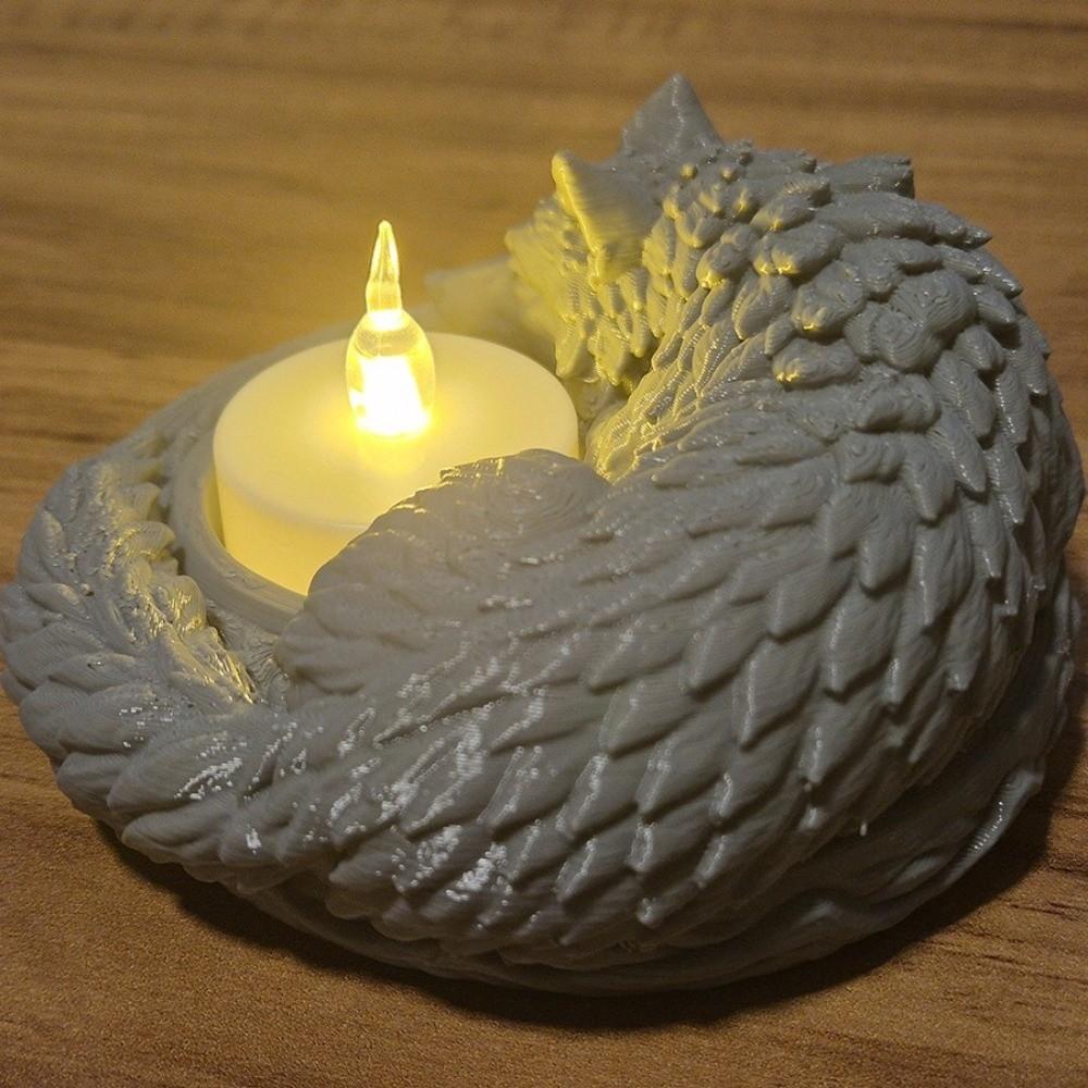 3D Printed Candle Holder Ornaments Ring Display Plate Sleeping Wolf Candlestick Entryway Decor