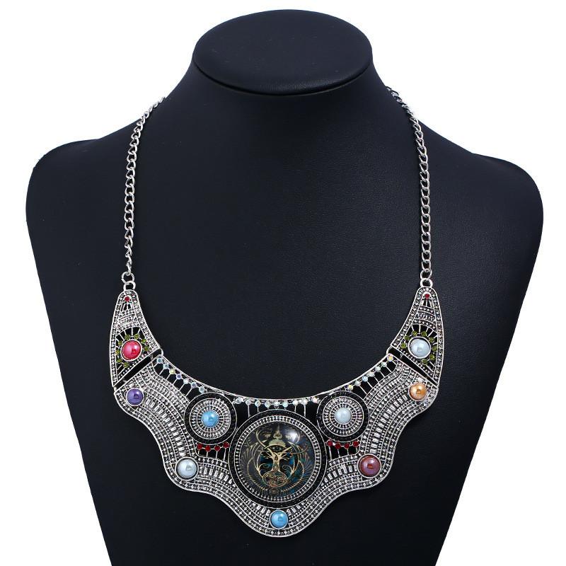 Vintage Geometric Alloy Necklace With Rhinestones For Women And Men
