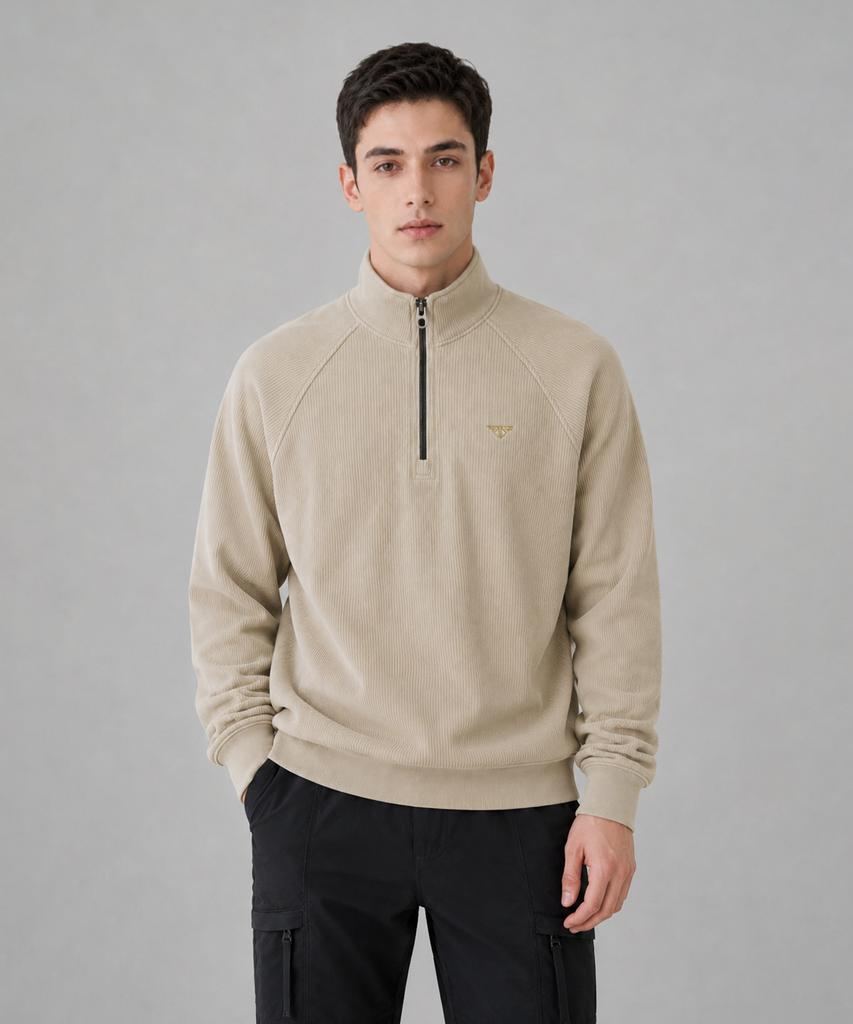 DOWNBLOW Men'S Sports Golf Wear Zipper Fleece-Lined Ribbed Half-Zip Sweatshirt Dbc 1815M