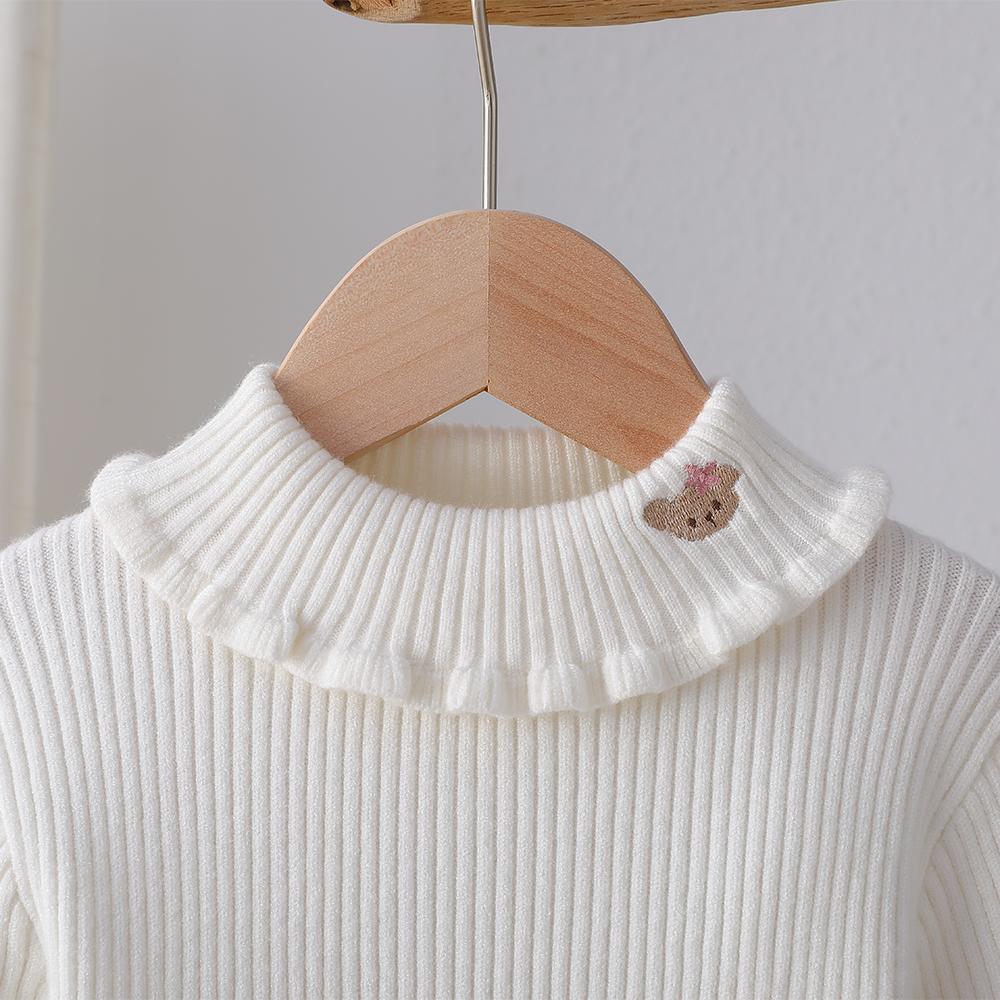 Вязаный свитер для девочки ясельного возраста с оборками, водолазкой, длинным рукавом, мягкий и удобный, вязаная одежда для маленьких принцесс 2-6 лет