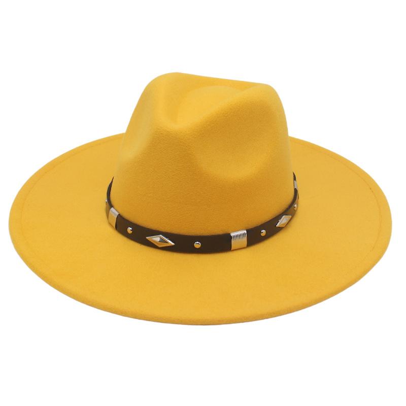 Шляпа-цилиндр с широкими полями, металлические аксессуары для ремня в форме ромба, джазовая шляпа, мужская и женская, британский стиль