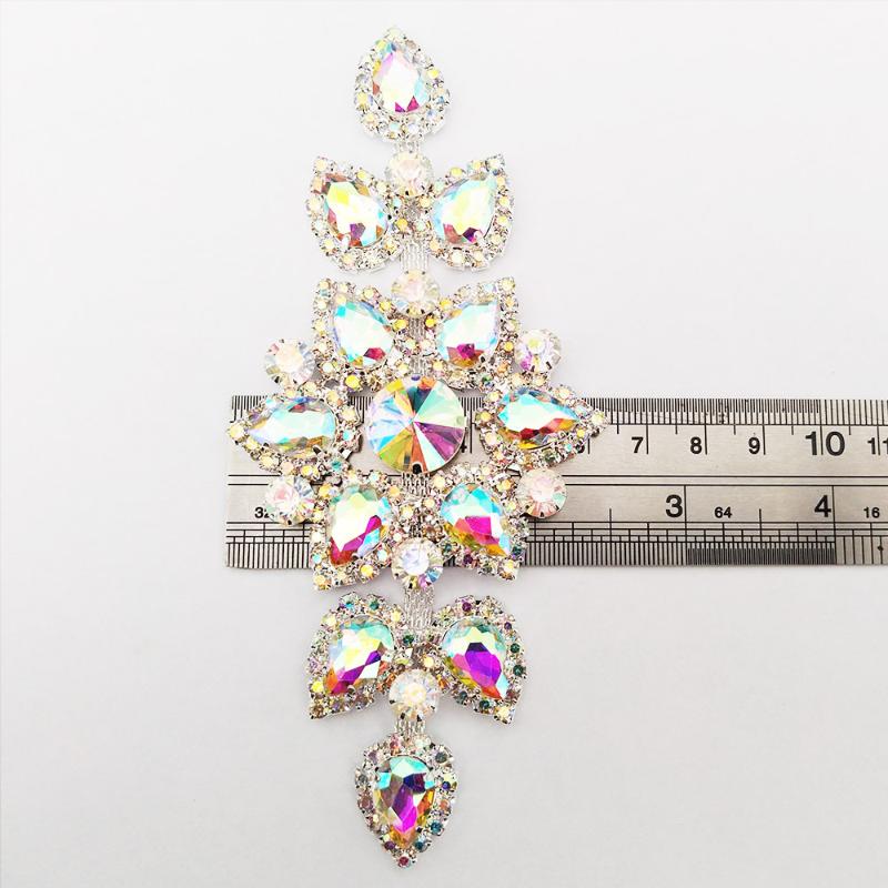 1pc Crystal AB Flatback Sew On Rhinestones Gold Silver Bottom for DIY Applique Wedding Dress Design