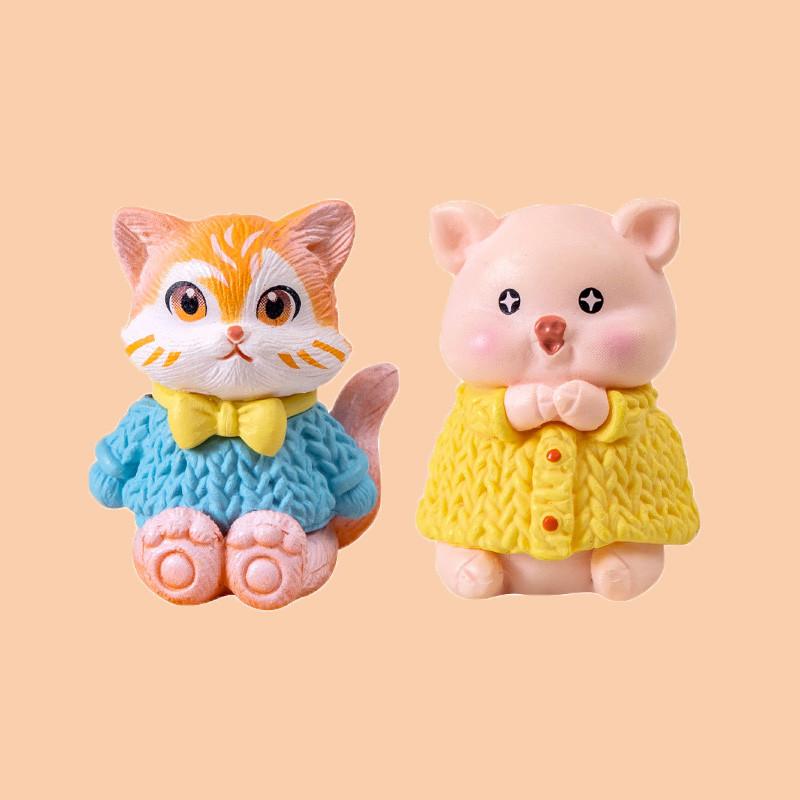 Adorable Resin Animal Figurines For Car Decor Cute Cat Pig Dog Desk Ornaments