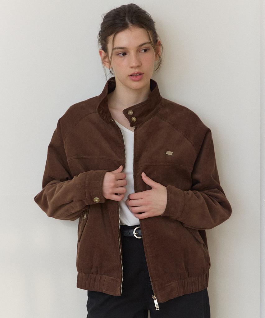 OURHOPE Corduroy Button-Detail Blouson Jacket - Brown