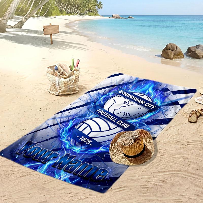 Футбольное пляжное полотенце BIRMINGHAM CITY с персонализированной печатью, логотип футбольного клуба, поддержка, пользовательское имя, текст, впитывающее полотенце для спорта, путешествий, особый подарок