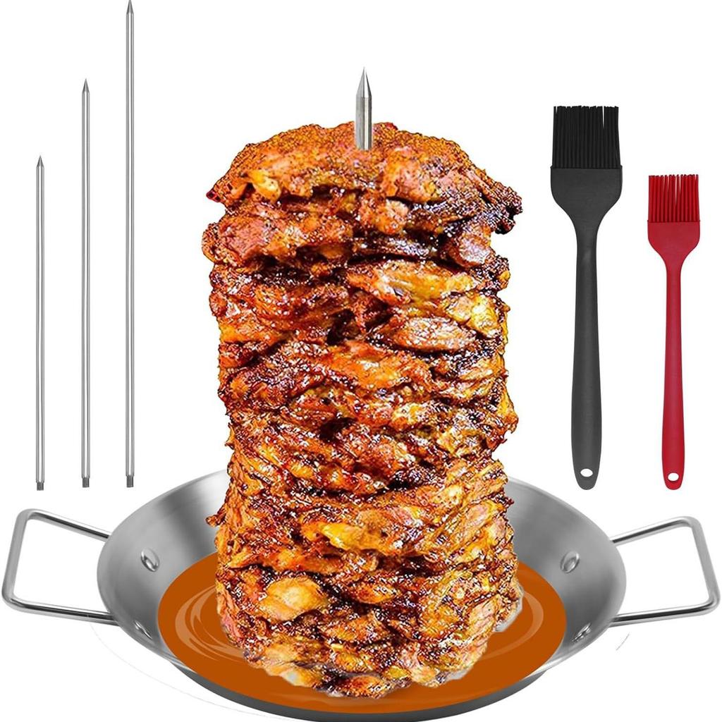 Stainless Steel BBQ Kit: Vertical Screw Pot, 3 Removable Brushes, Pads, Gloves, Oil Bottle, Brush Hooks.