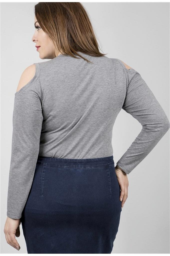 Women's Big Size Blouse Off-Shoulder Long Sleeve T-Shirt with Necklace