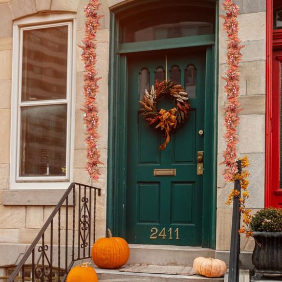Artificial Maple Leaf Garland 5.7 Ft Reusable Autumn Leaves Garland with Faux Berries