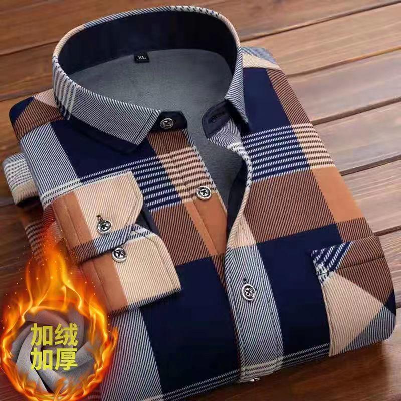 Зимняя Новая Модная Плюшевая Толстая Теплая Полосатая Рубашка для Мужской Повседневной Свободной Ретро Спортивной Большого Размера Высококачественная Рубашка с Длинным Рукавом L-5XL