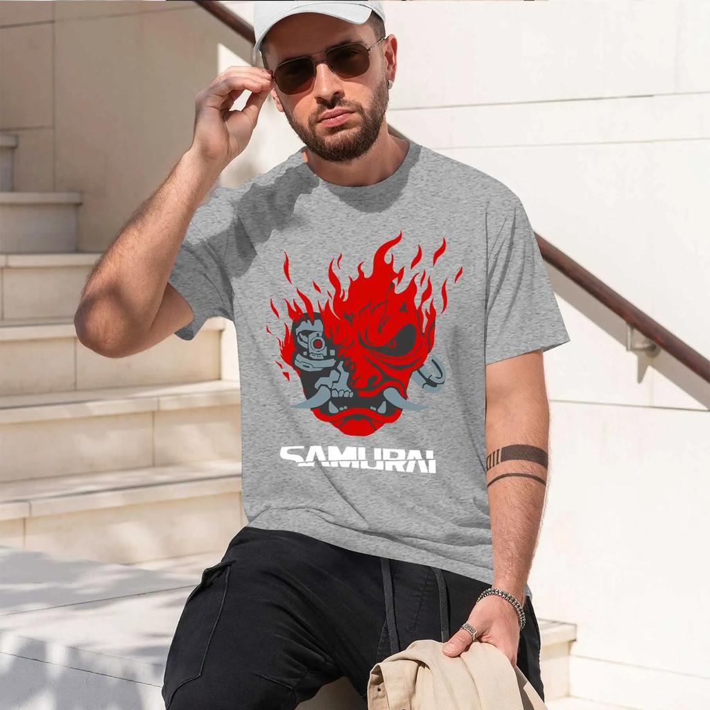 Samurai 2026 New Fashion Heavyweight Hot Selling Retro Printed Pattern Fun Round Neck Tshirt For Daily Comfort