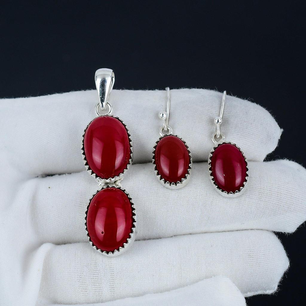 Комплект подвесок из натурального красного коралла, серьги из красного коралла, ручная работа, серебро 925 пробы, подвеска для женщин, подарок на День благодарения