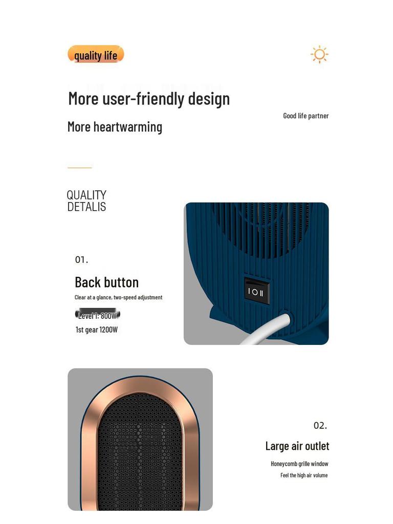 Компактный настольный обогреватель высокой мощности для общежития и дома