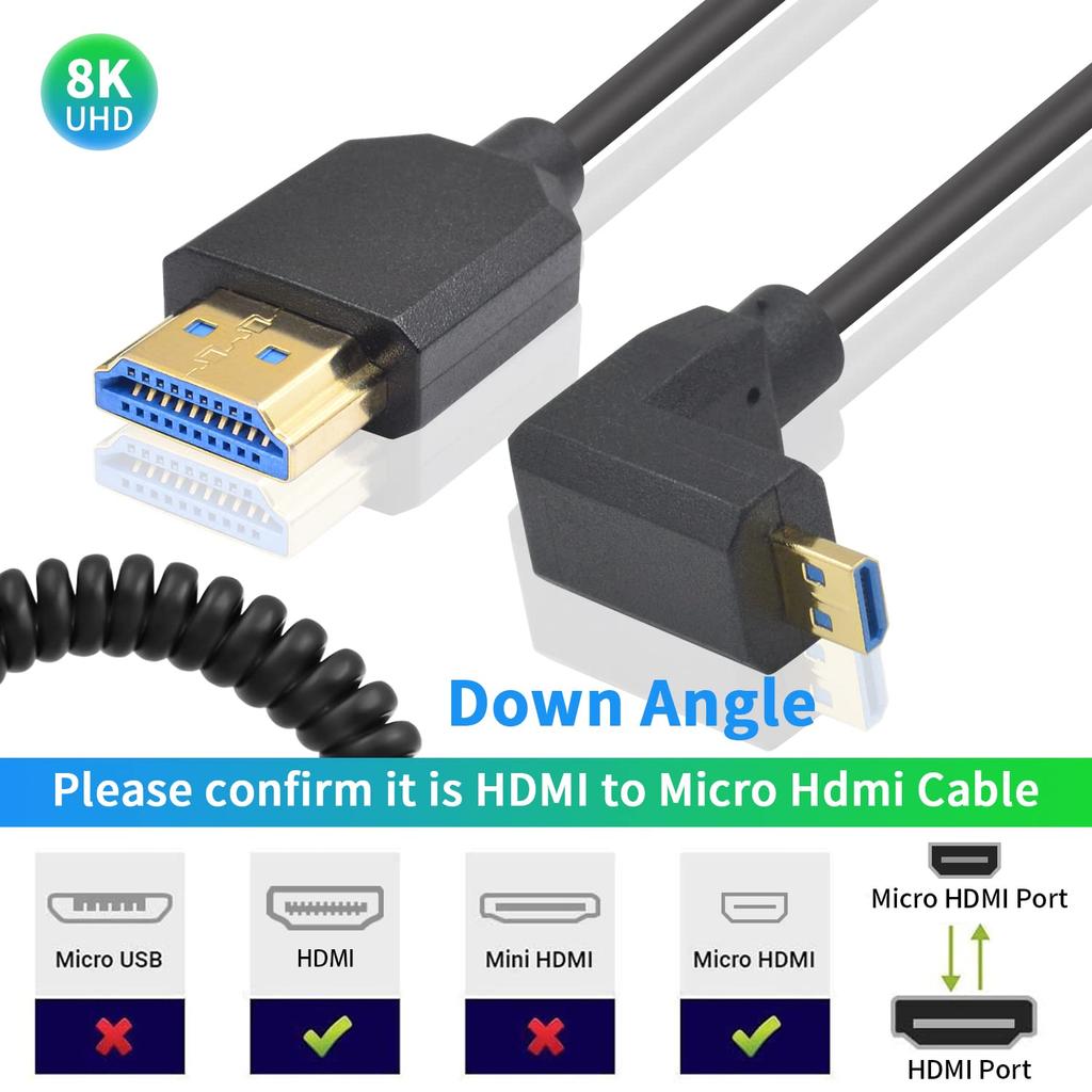 Duttek Micro HDMI to HDMI 90 градусов L-типа Адаптер-конвертер Micro HDMI to HDMI 48 Гбит/с Micro HDMI с поддержкой Dynamic HDR для камеры, видео, HD-звонков