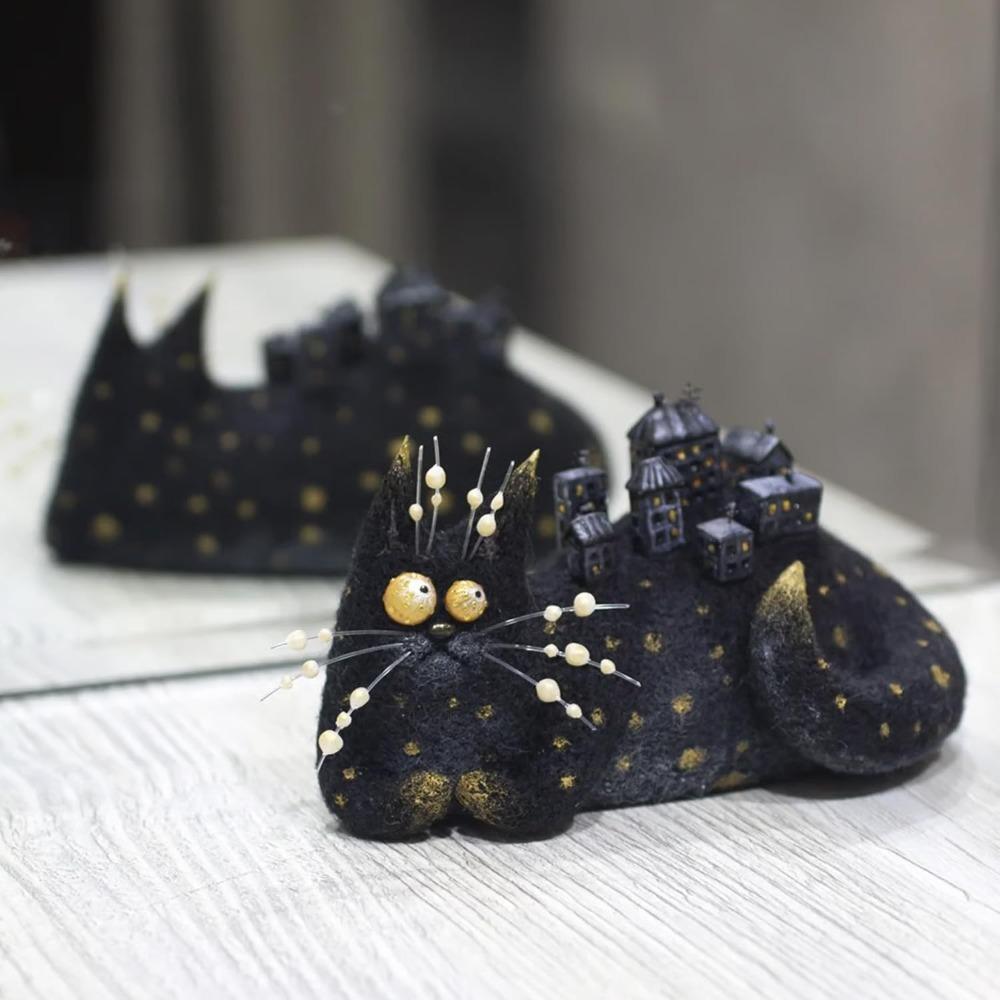 Мультяшные животные из шерстяного войлока, фамильяры, причудливые компаньоны ручной работы, мини-декор с животными с широко раскрытыми глазами, странные и милые валяные компаньоны