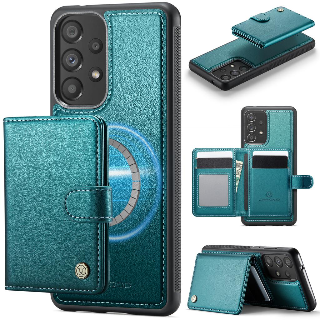 For Samsung Galaxy A33 5G Case JEEHOOD J09 RFID Blocking Card Holder Leather Back Phone Cover Magnetic Case
